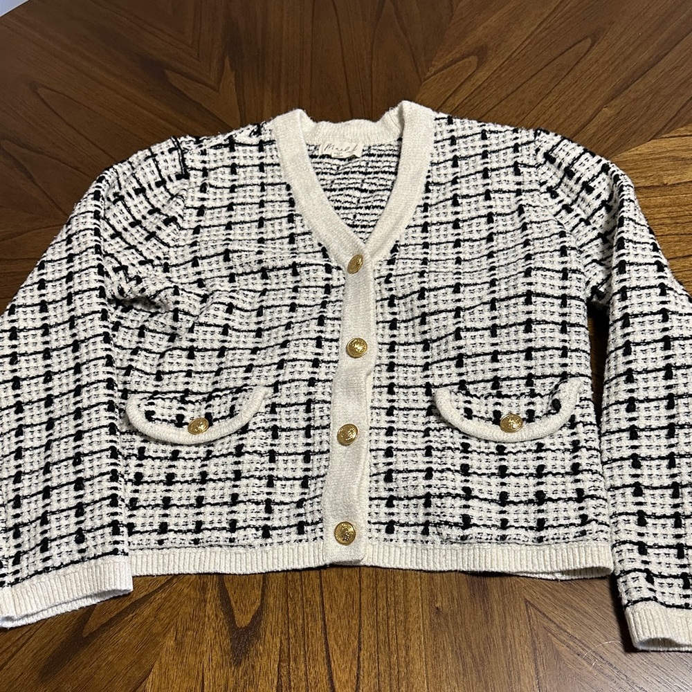 Marled Black and White Knit Sweater